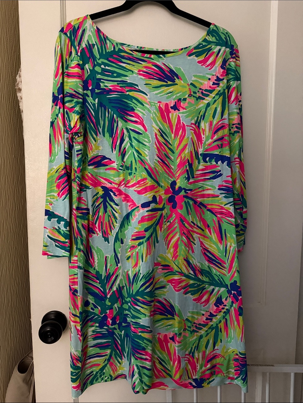 Lilly Pulitzer Long-Sleeve Tropical Shift Dress in Pink, Green, Blue